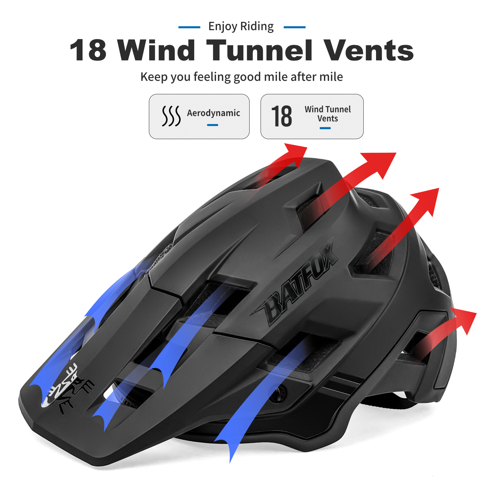 BATFOX EN1078 Certified Mountain Bike Helmet with Detachable Visor, 6 Colors Lightweight Safety MTB Helmet for Men Women Off Road Cycling