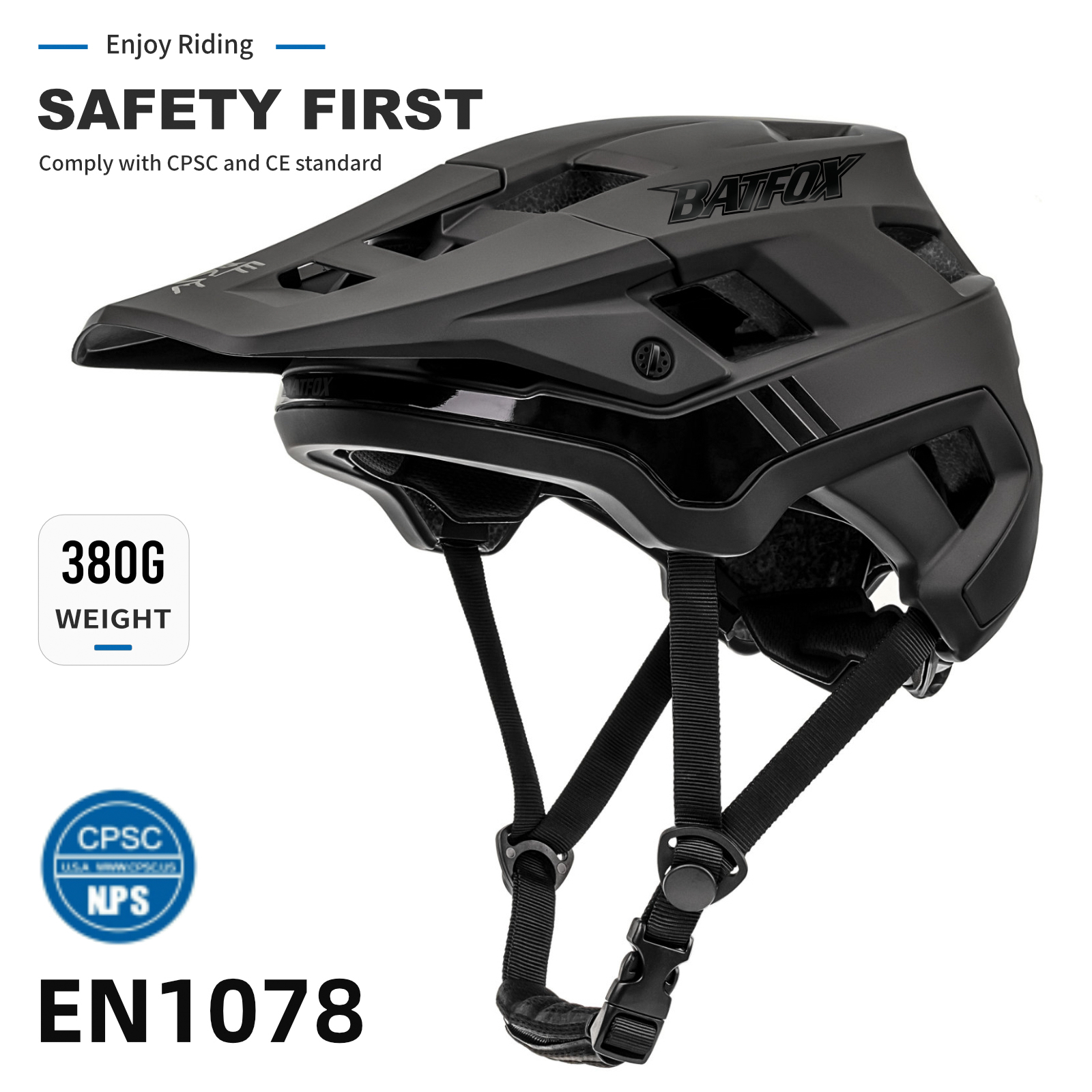 BATFOX EN1078 Certified Mountain Bike Helmet with Detachable Visor, 6 Colors Lightweight Safety MTB Helmet for Men Women Off Road Cycling