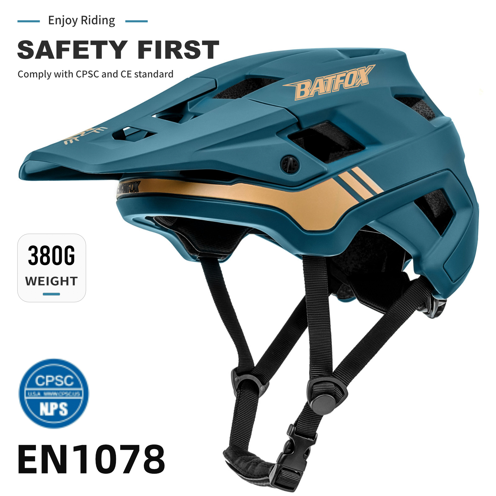 BATFOX EN1078 Certified Mountain Bike Helmet with Detachable Visor, 6 Colors Lightweight Safety MTB Helmet for Men Women Off Road Cycling