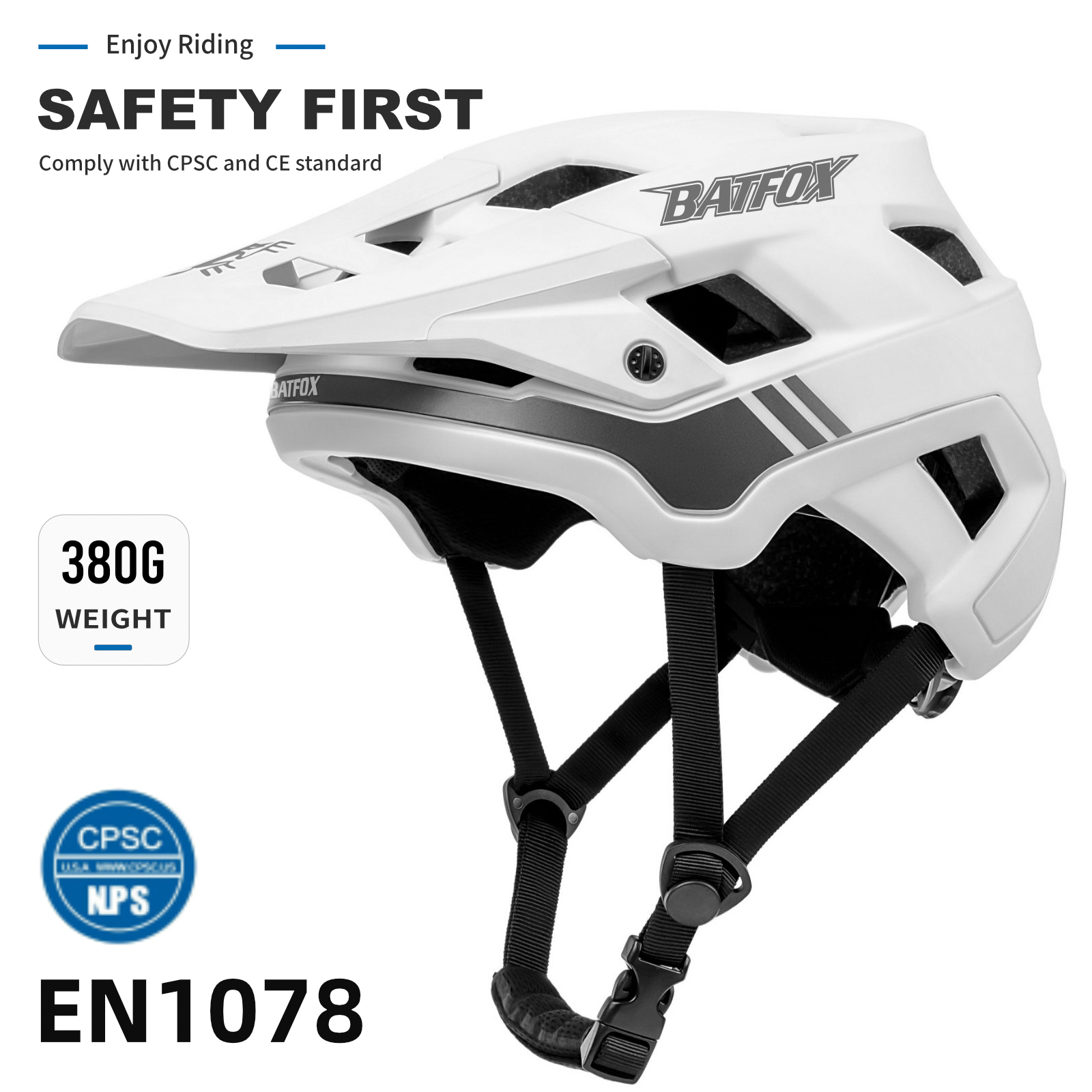 BATFOX EN1078 Certified Mountain Bike Helmet with Detachable Visor, 6 Colors Lightweight Safety MTB Helmet for Men Women Off Road Cycling