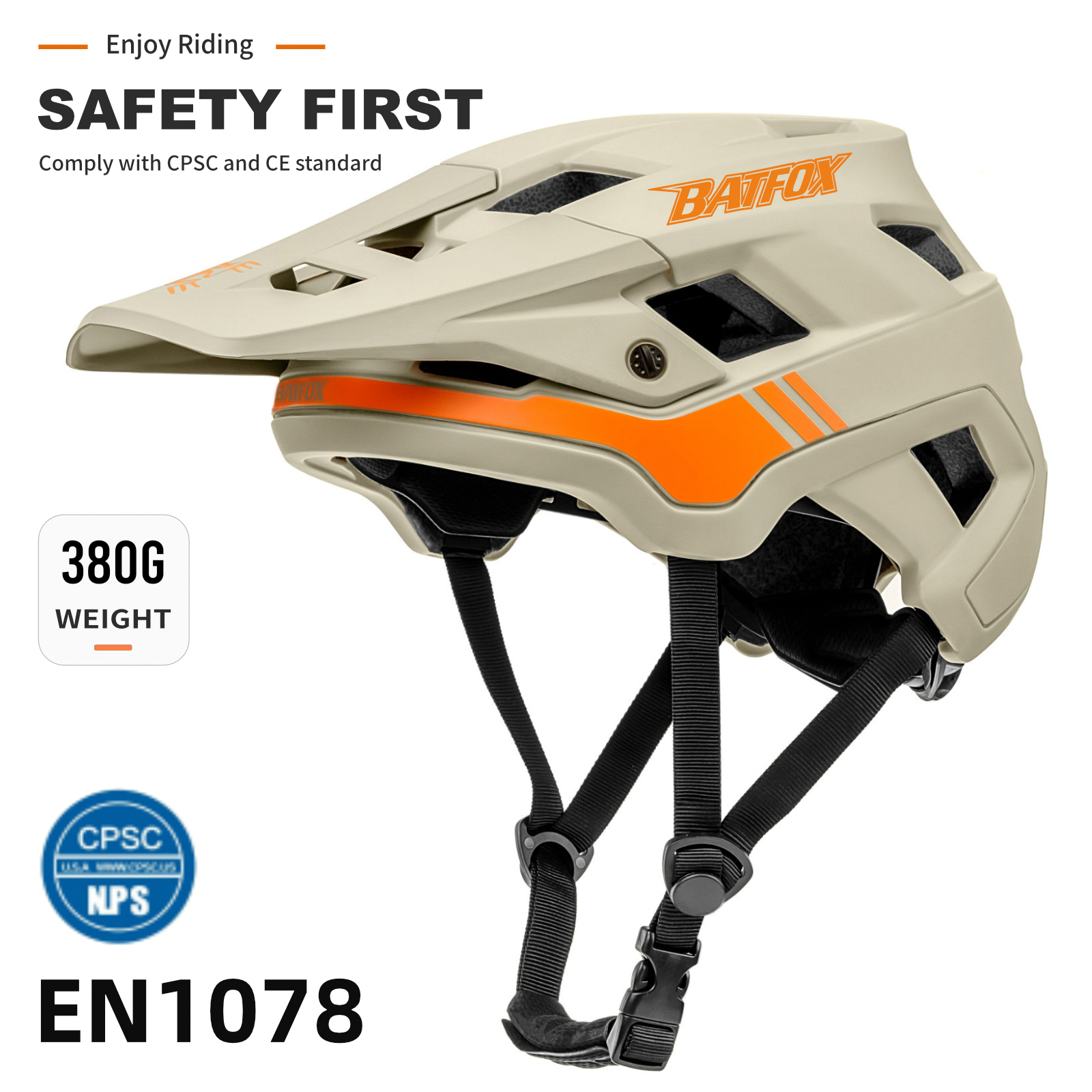 BATFOX EN1078 Certified Mountain Bike Helmet with Detachable Visor, 6 Colors Lightweight Safety MTB Helmet for Men Women Off Road Cycling