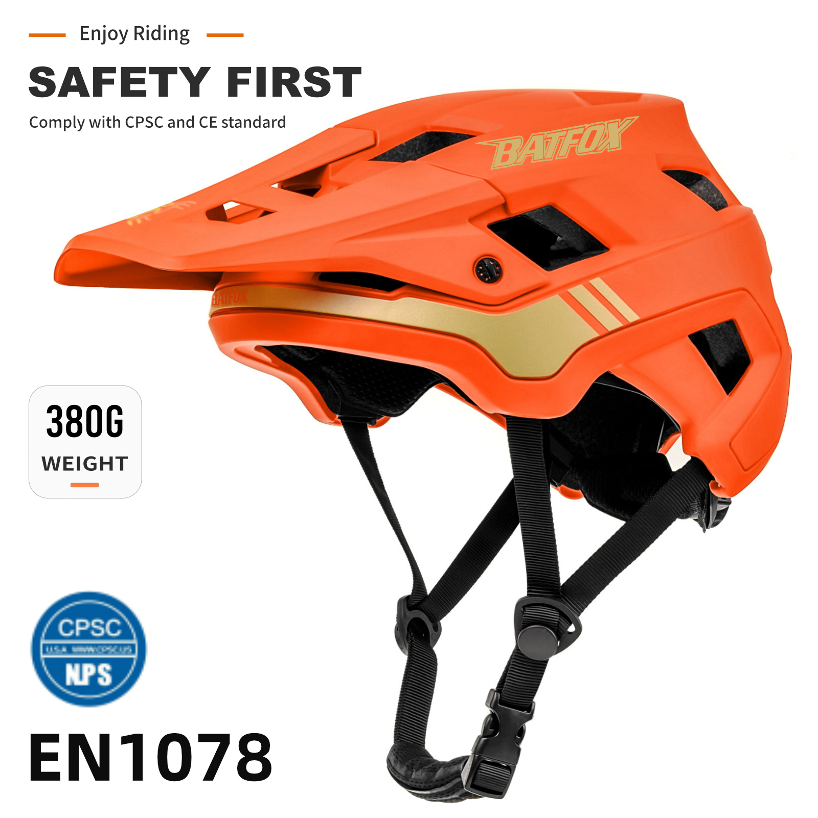 BATFOX EN1078 Certified Mountain Bike Helmet with Detachable Visor, 6 Colors Lightweight Safety MTB Helmet for Men Women Off Road Cycling