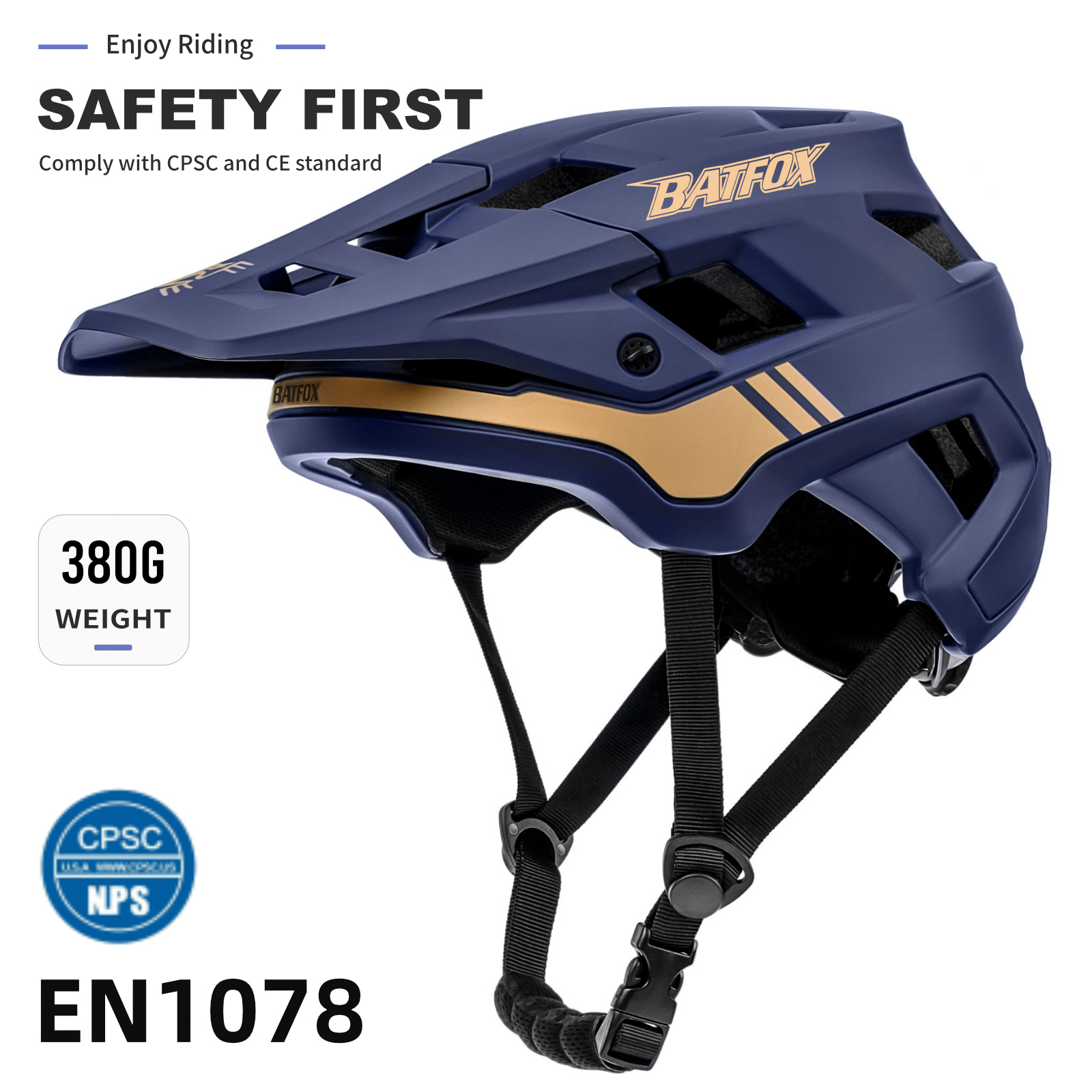 BATFOX EN1078 Certified Mountain Bike Helmet with Detachable Visor, 6 Colors Lightweight Safety MTB Helmet for Men Women Off Road Cycling