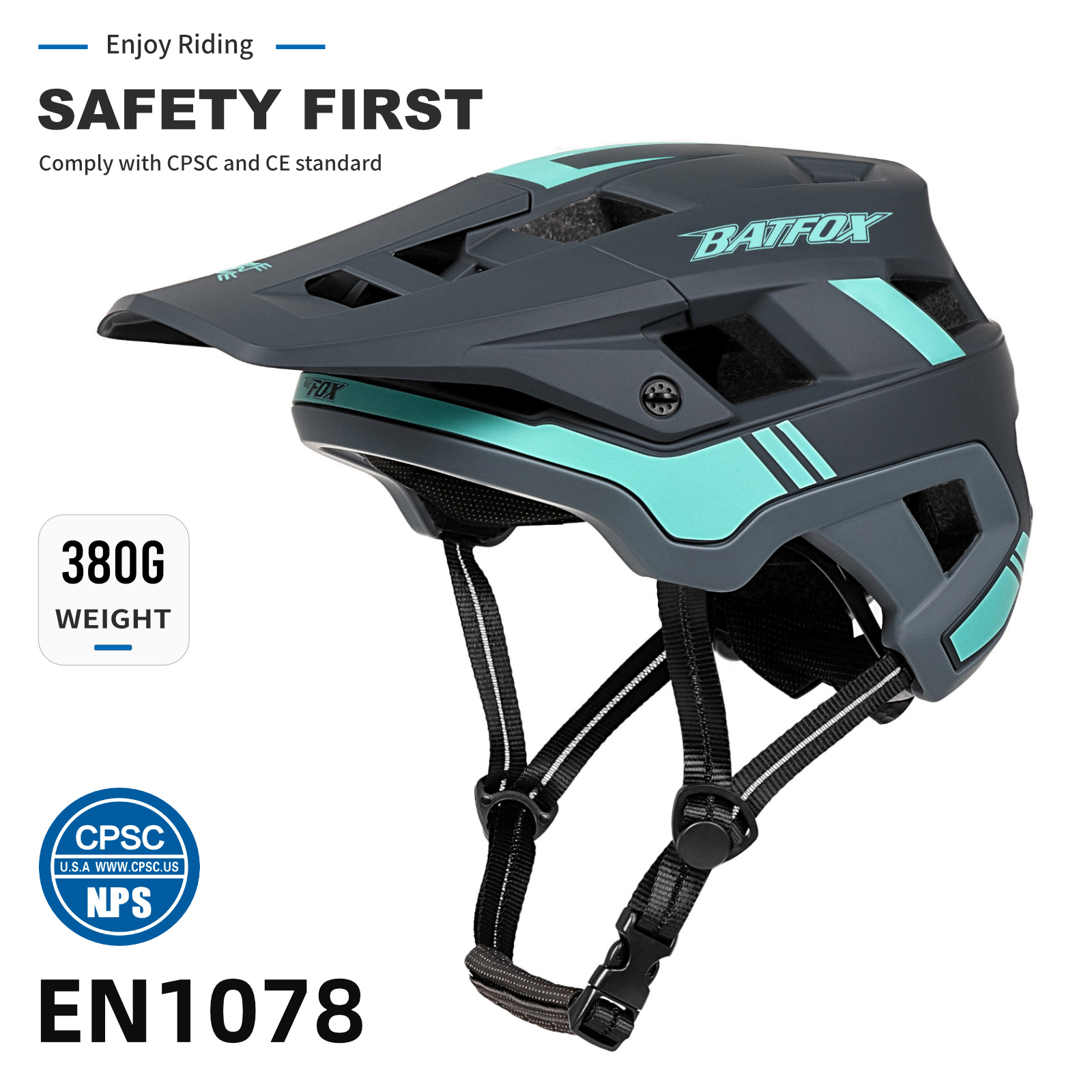BATFOX EN1078 Certified MTB Bike Helmet With Detachable Visor, Multi Color Lightweight Shockproof Cycling Helmet For Adult Men Women Mountain Offroad Riding