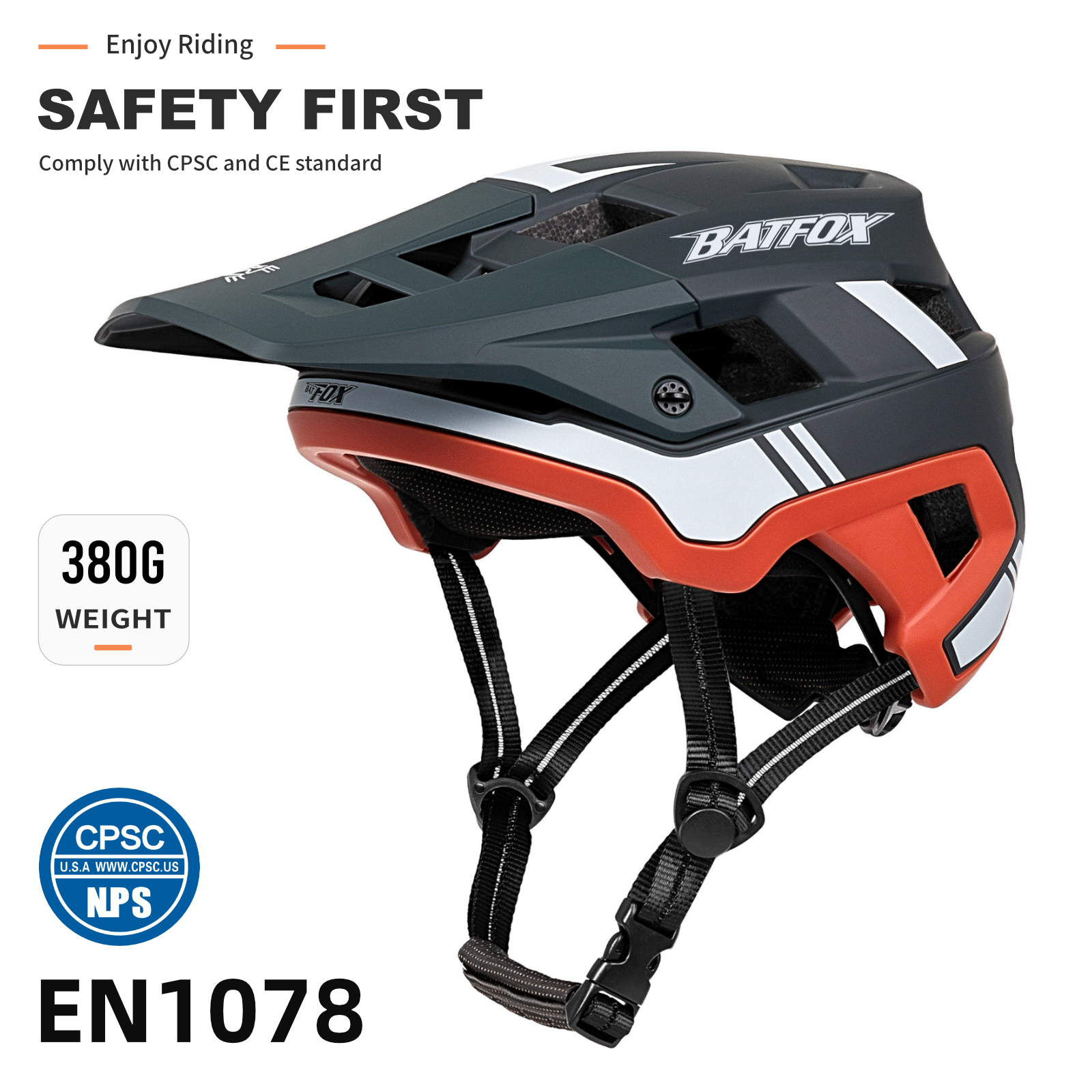 BATFOX EN1078 Certified MTB Bike Helmet With Detachable Visor, Multi Color Lightweight Shockproof Cycling Helmet For Adult Men Women Mountain Offroad Riding