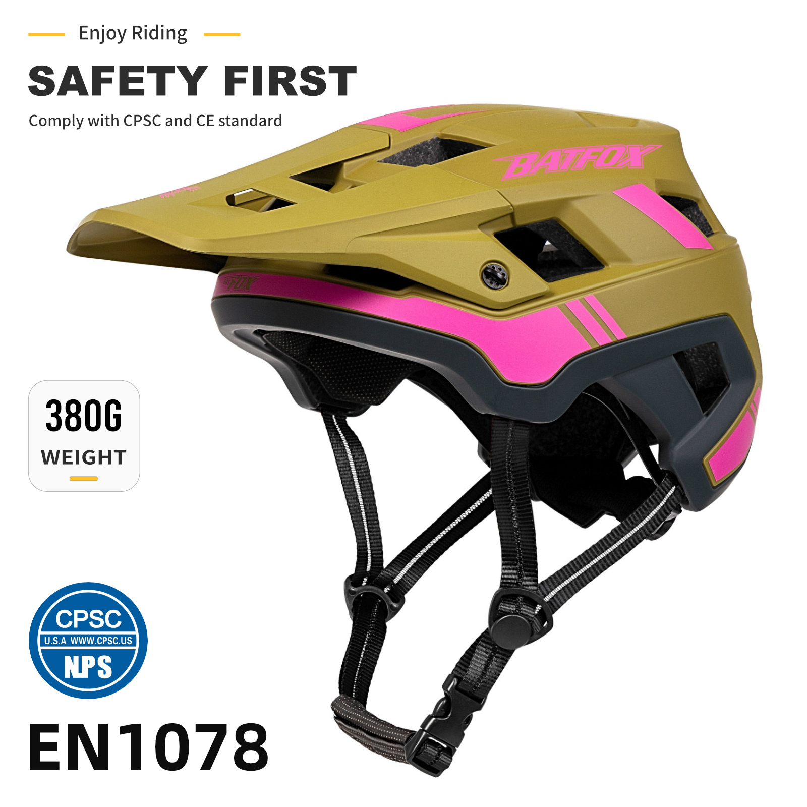 BATFOX EN1078 Certified MTB Bike Helmet With Detachable Visor, Multi Color Lightweight Shockproof Cycling Helmet For Adult Men Women Mountain Offroad Riding