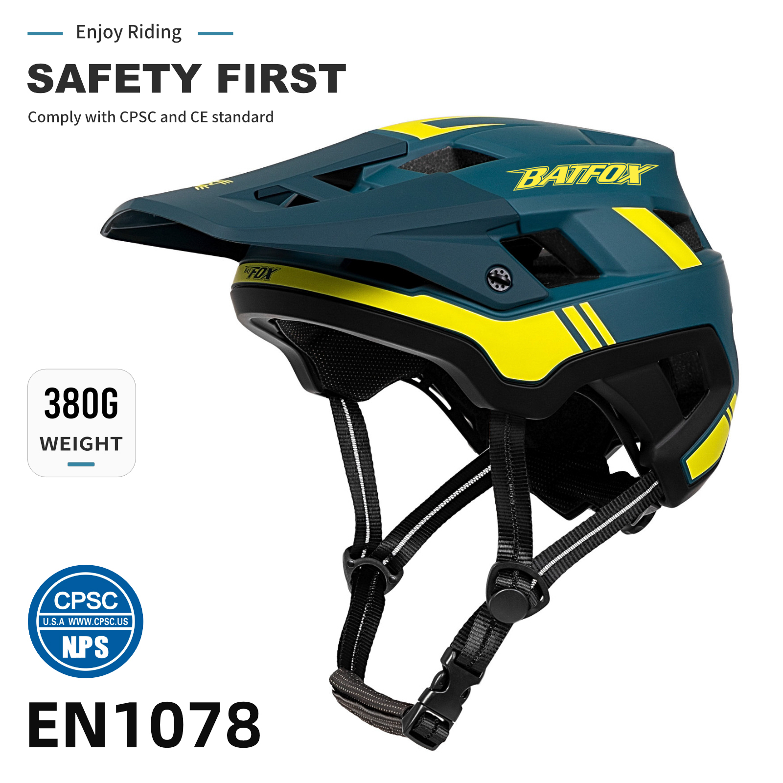 BATFOX EN1078 Certified MTB Bike Helmet With Detachable Visor, Multi Color Lightweight Shockproof Cycling Helmet For Adult Men Women Mountain Offroad Riding