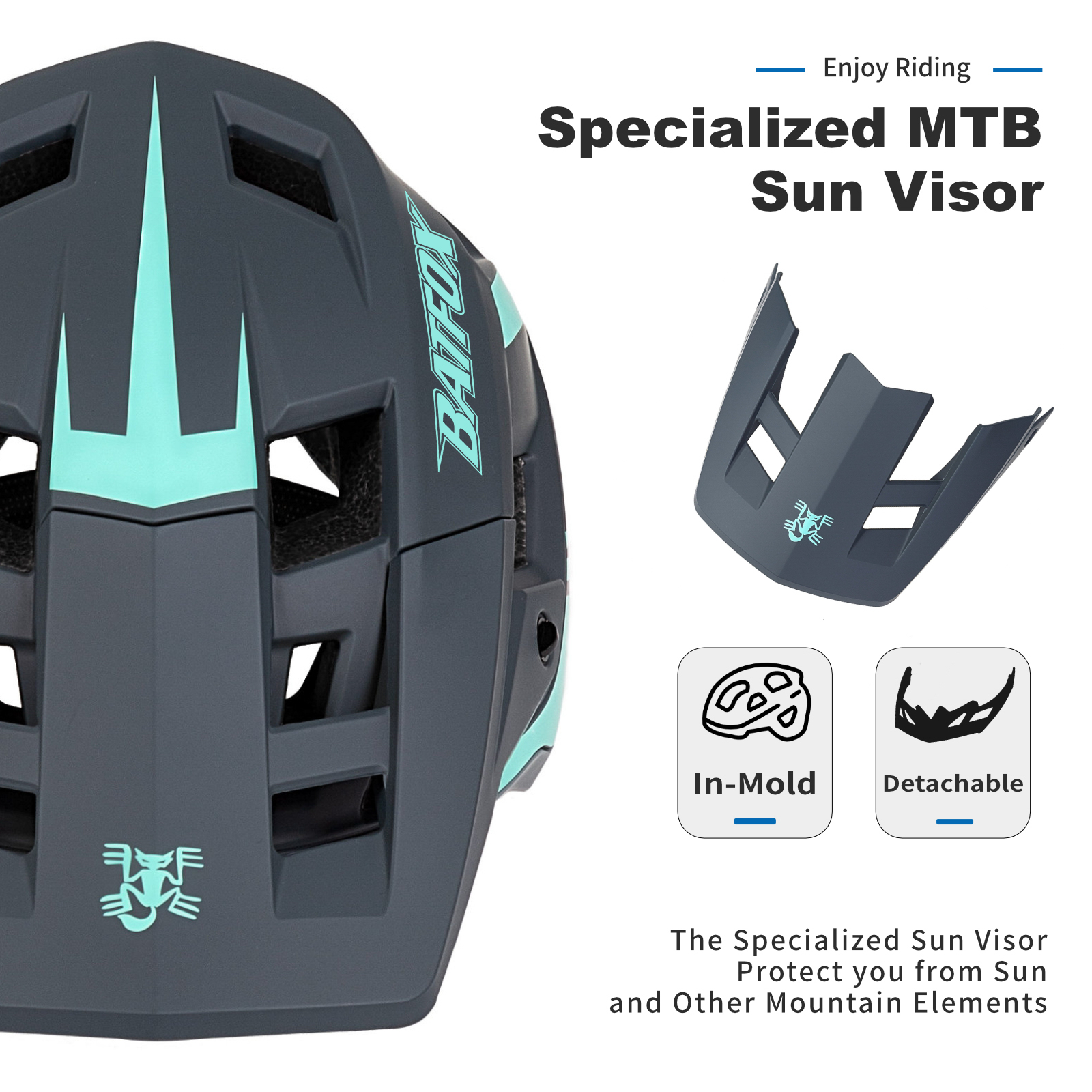 BATFOX EN1078 Certified MTB Bike Helmet With Detachable Visor, Multi Color Lightweight Shockproof Cycling Helmet For Adult Men Women Mountain Offroad Riding
