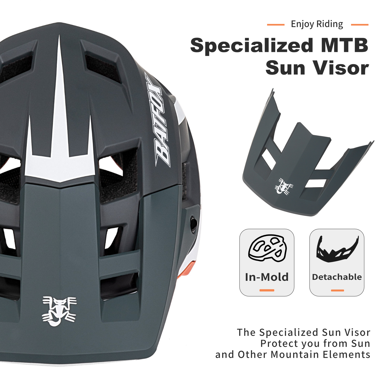 BATFOX EN1078 Certified MTB Bike Helmet With Detachable Visor, Multi Color Lightweight Shockproof Cycling Helmet For Adult Men Women Mountain Offroad Riding