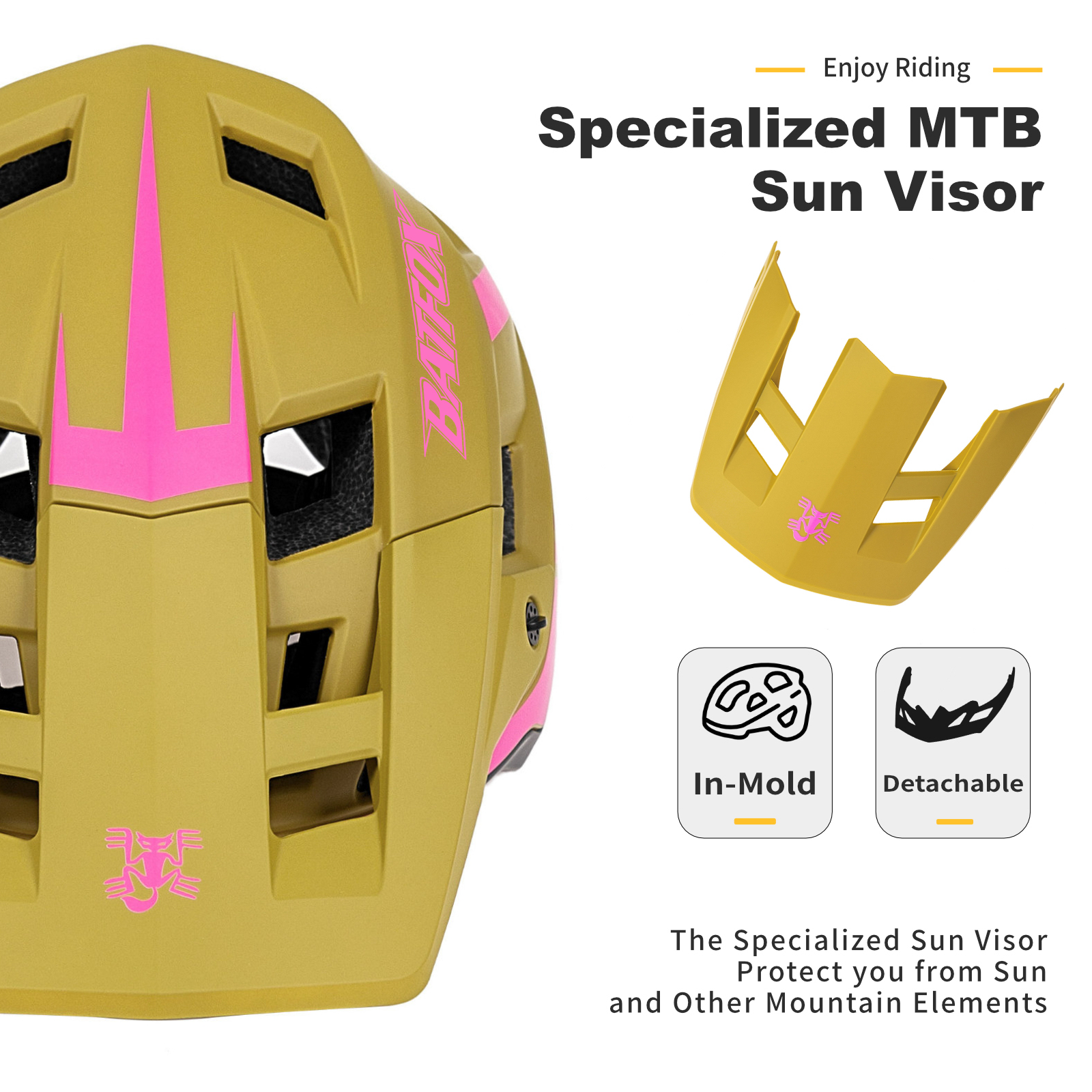 BATFOX EN1078 Certified MTB Bike Helmet With Detachable Visor, Multi Color Lightweight Shockproof Cycling Helmet For Adult Men Women Mountain Offroad Riding