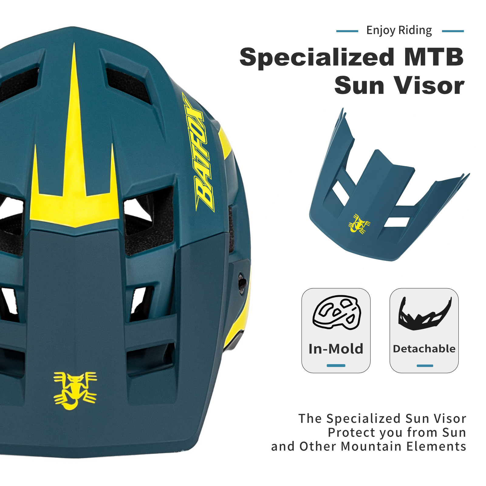 BATFOX EN1078 Certified MTB Bike Helmet With Detachable Visor, Multi Color Lightweight Shockproof Cycling Helmet For Adult Men Women Mountain Offroad Riding