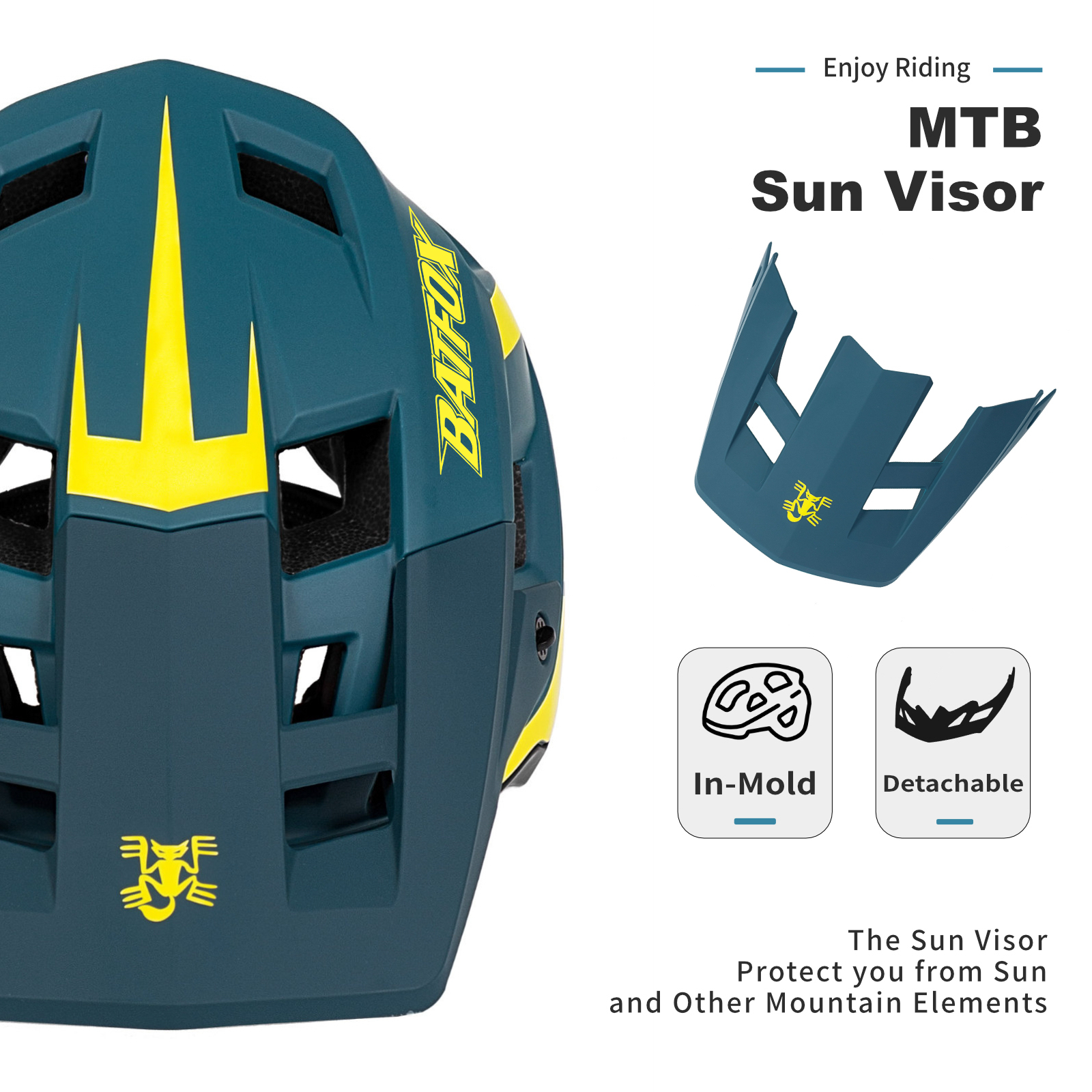 BATFOX EN1078 Certified MTB Bike Helmet With Detachable Visor, Multi Color Lightweight Shockproof Cycling Helmet For Adult Men Women Mountain Offroad Riding