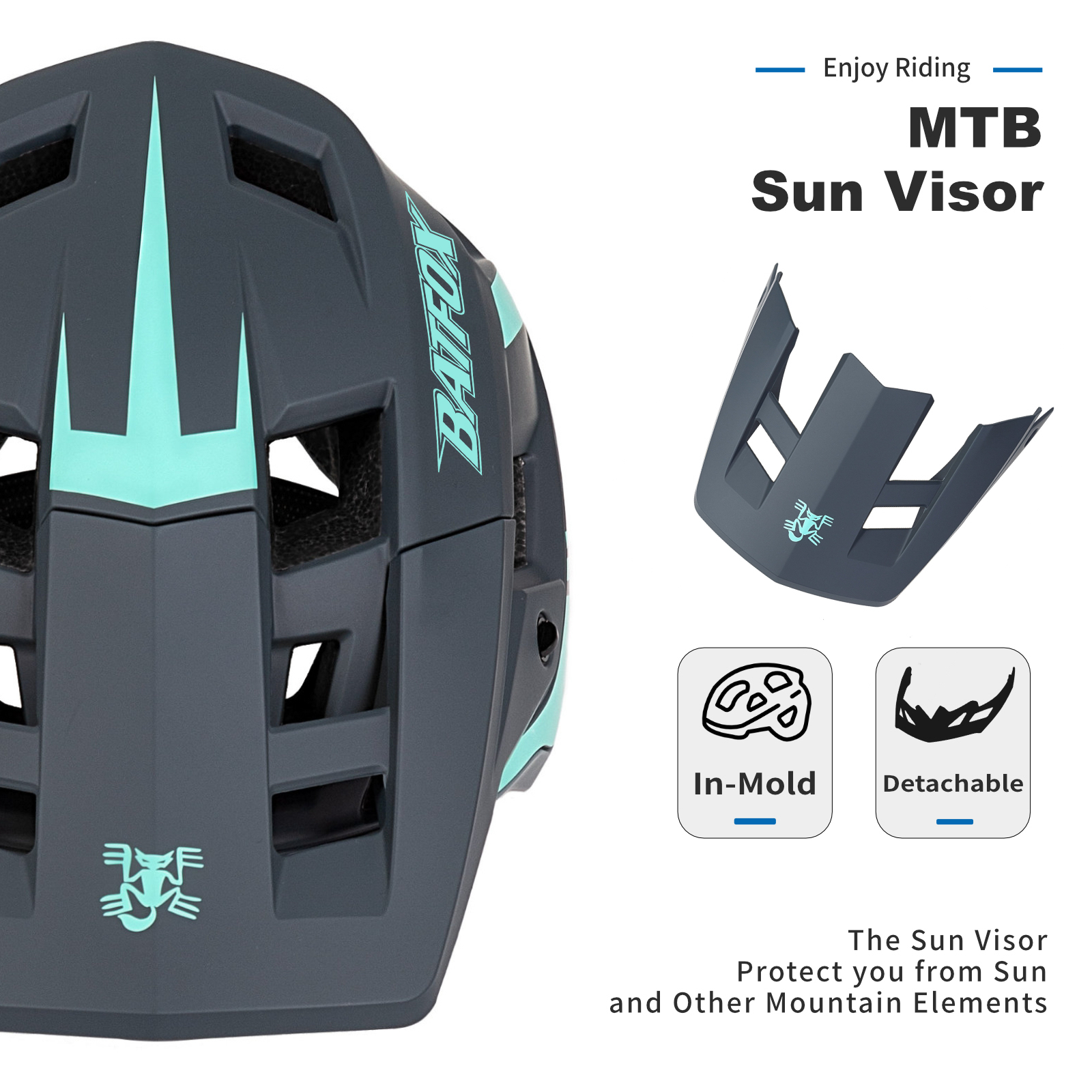 BATFOX EN1078 Certified MTB Bike Helmet With Detachable Visor, Multi Color Lightweight Shockproof Cycling Helmet For Adult Men Women Mountain Offroad Riding