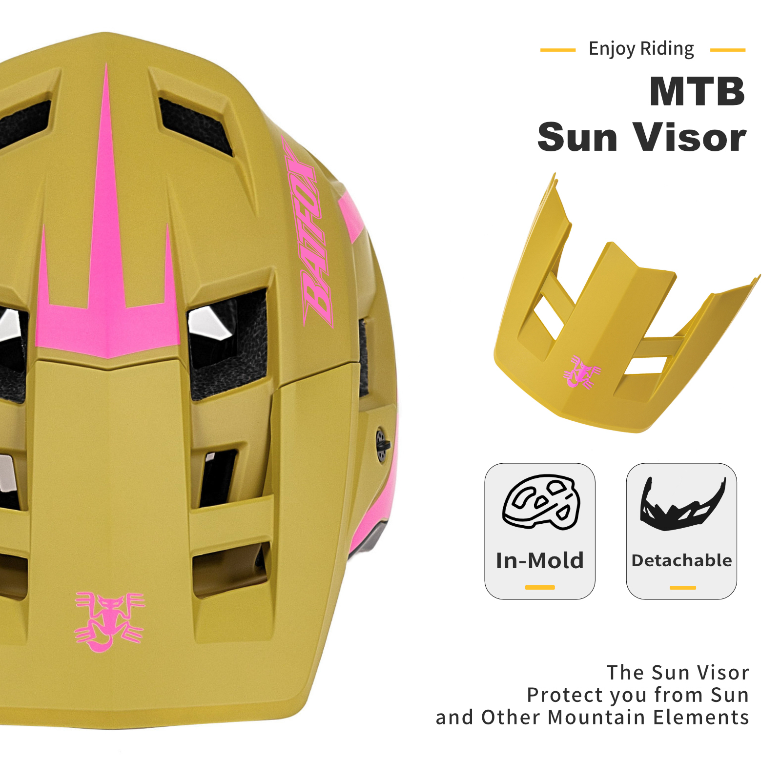 BATFOX EN1078 Certified MTB Bike Helmet With Detachable Visor, Multi Color Lightweight Shockproof Cycling Helmet For Adult Men Women Mountain Offroad Riding
