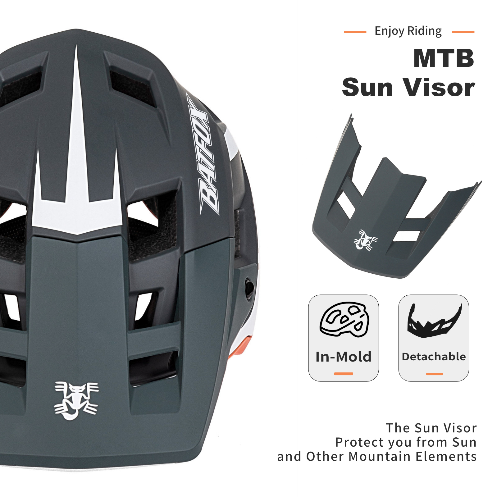 BATFOX EN1078 Certified MTB Bike Helmet With Detachable Visor, Multi Color Lightweight Shockproof Cycling Helmet For Adult Men Women Mountain Offroad Riding