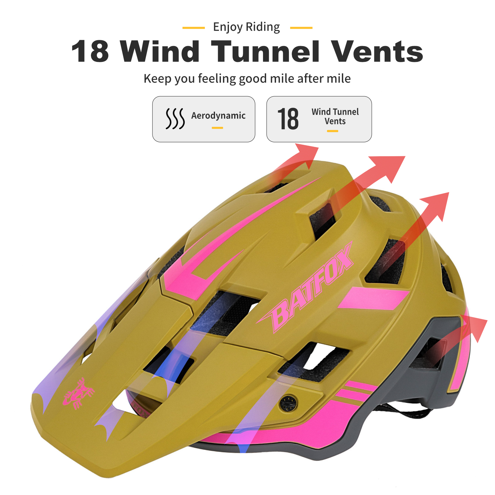 BATFOX EN1078 Certified MTB Bike Helmet With Detachable Visor, Multi Color Lightweight Shockproof Cycling Helmet For Adult Men Women Mountain Offroad Riding